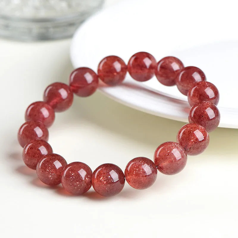 Natural strawberry quartz crystal bracelet with cherry red colour and geometric beads