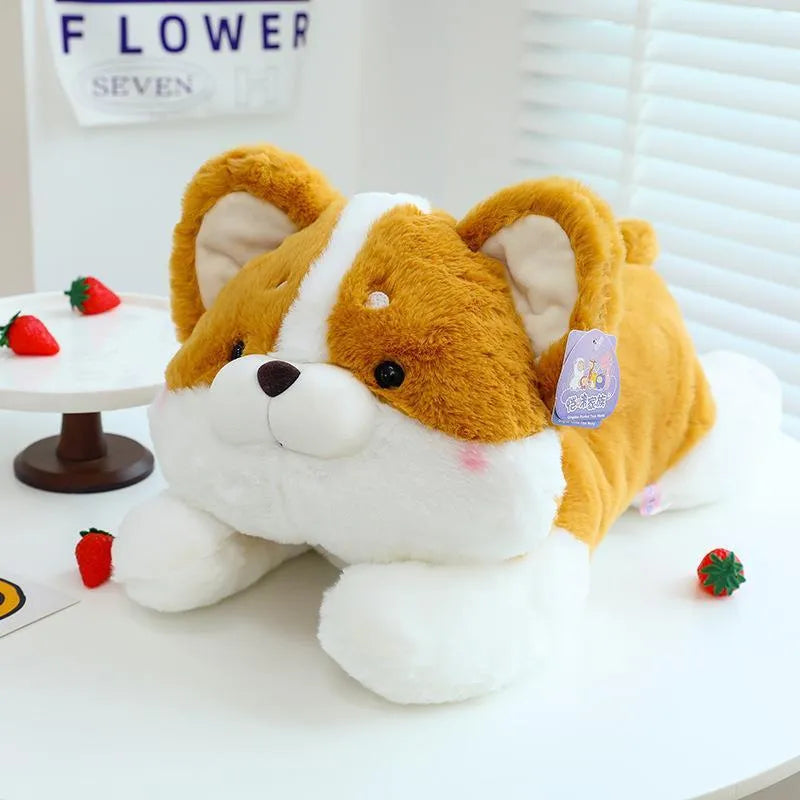 Corgi doll plush toy in gray, ultra soft short plush, 30cm height, creative car cushion