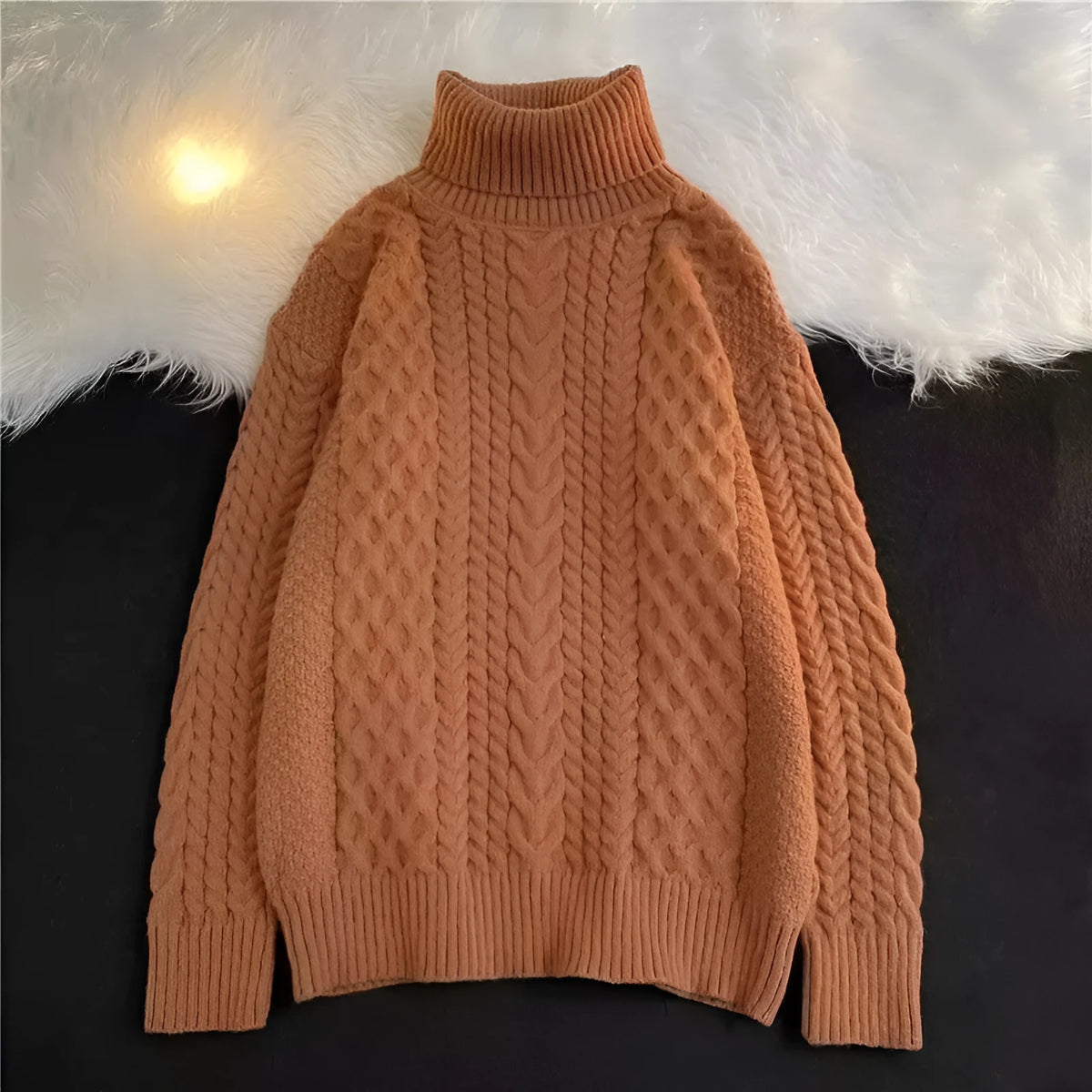 Loose fit polyester long sleeve top in apricot colour for couples casual wear