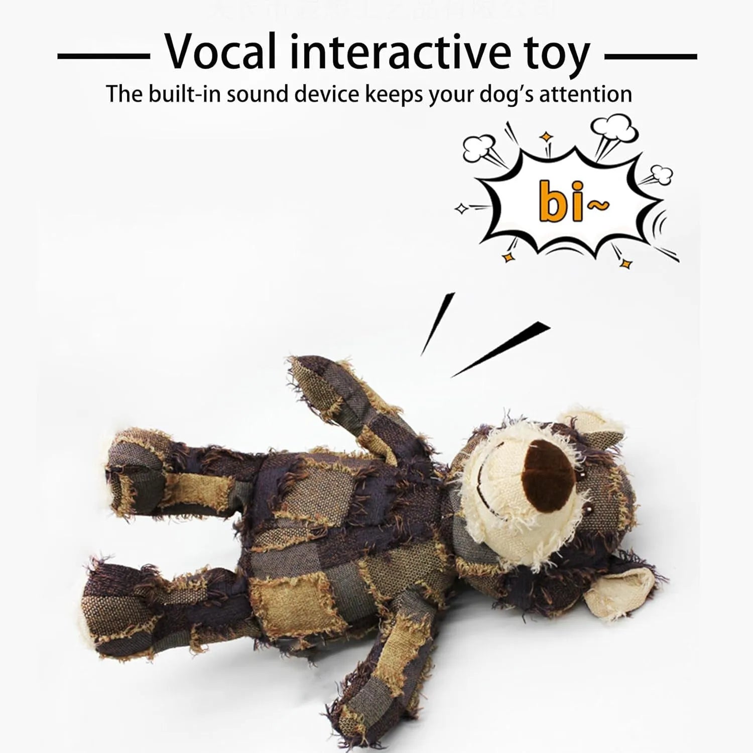 Indestructible robust bear dog toy for heavy chewers, dark purple, with built-in squeaker for interactive play