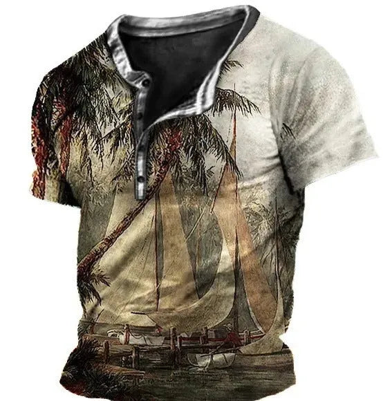 Men's 3D printed short sleeve polo shirt in bird eye cloth for summer sports wear