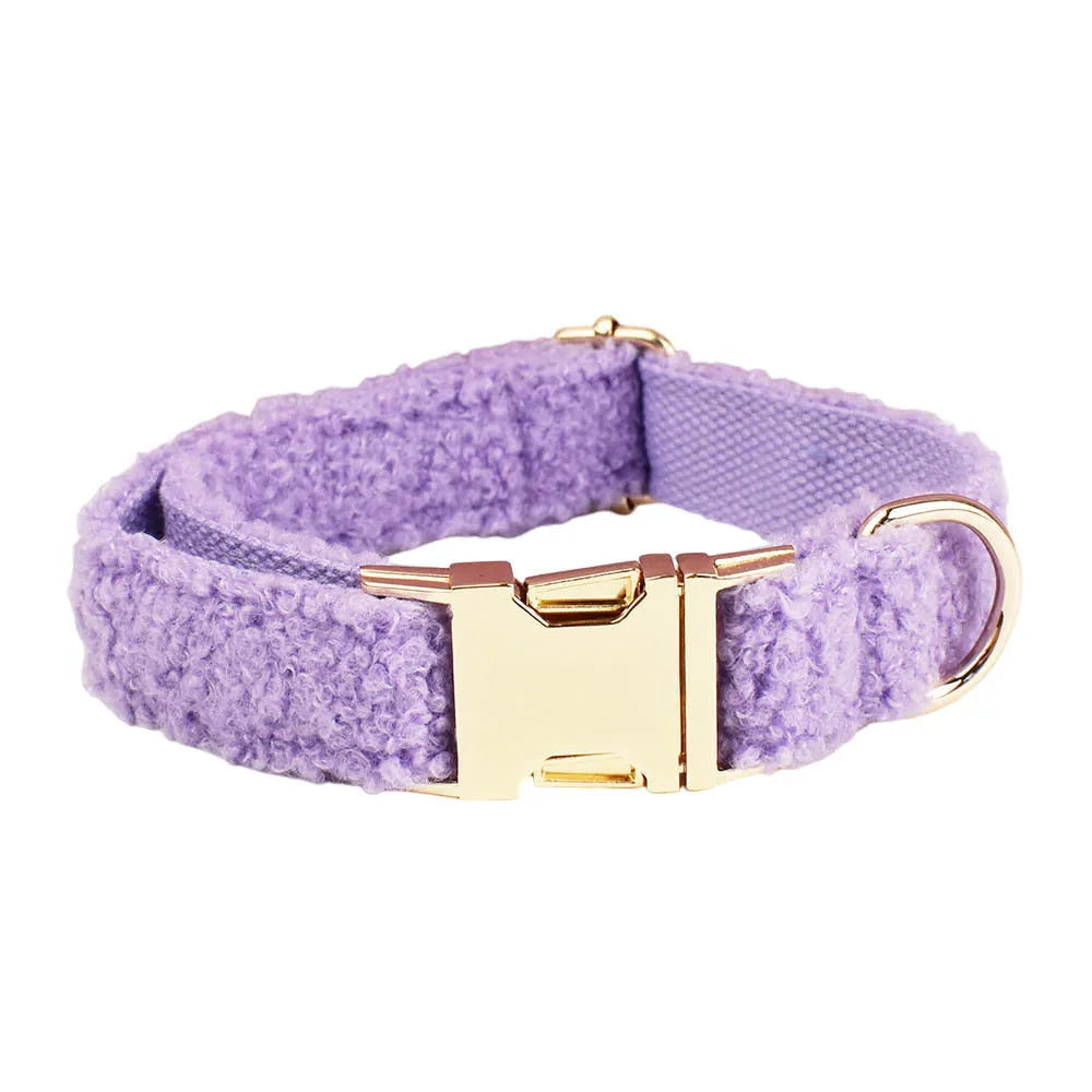 Purple dog collar, leash, vest and bow set for small pets in five size options