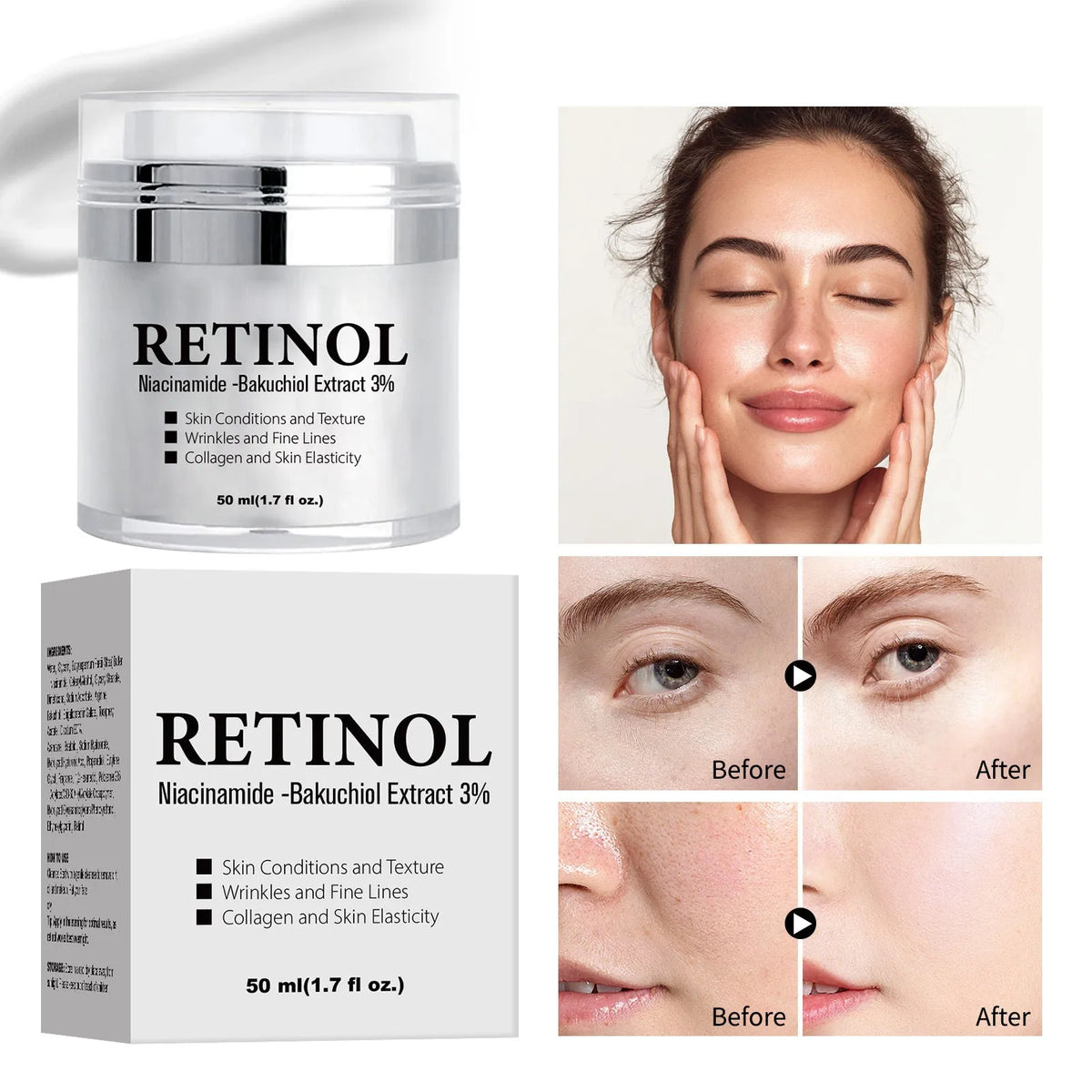 Retinol face cream 50ml for tender skin, whitening, moisturising and anti-wrinkle repair