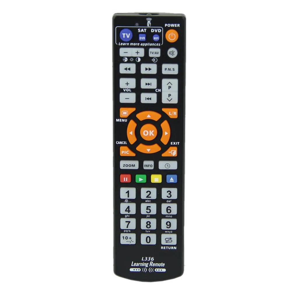 Black L336 learning remote control with full button keypad.