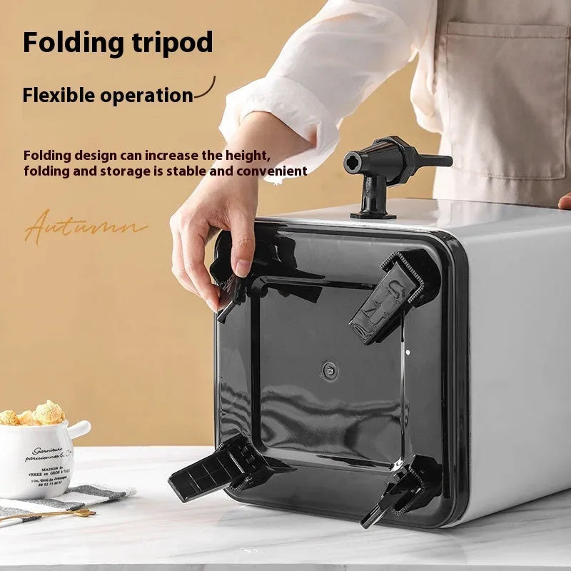 Silver stainless steel square lock milk tea bucket with 8 litre capacity for commercial beverage service