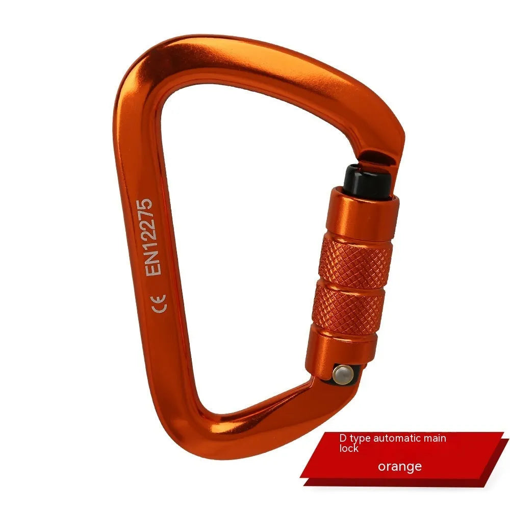 D-type rock climbing safety lock with automatic or threaded gate mechanism in various colours