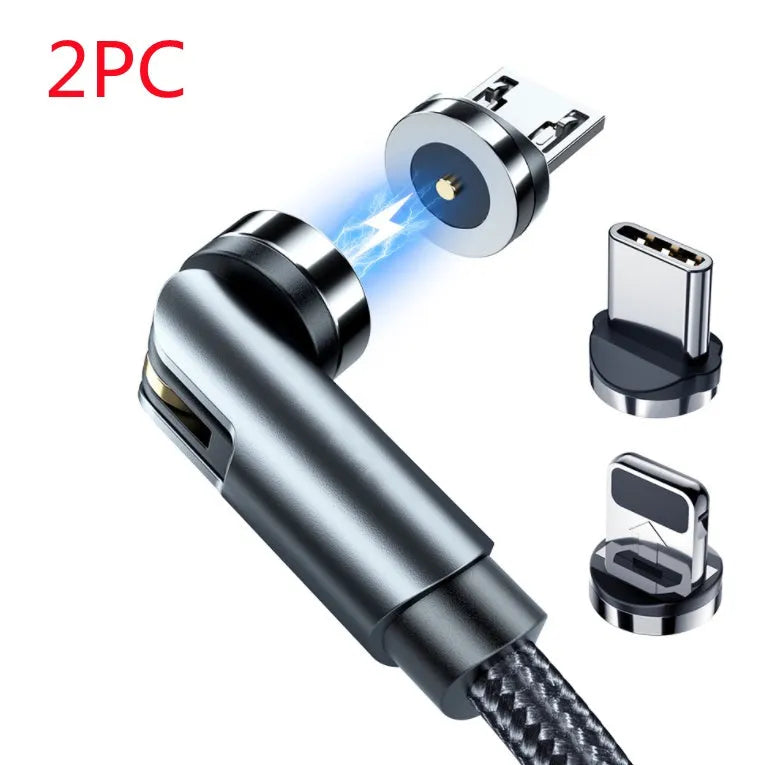 Essager rotating magnetic USB charging cable with blue LED light showing 360-degree rotation