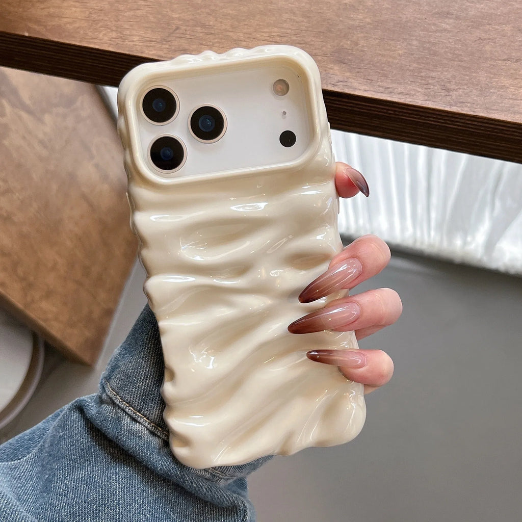 Three-dimensional pleated cream pattern TPU mobile phone case for iPhone, anti-fall anti-fingerprint, solid colour