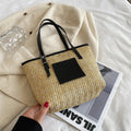 Straw woven women's shoulder bag in European American retro style with grass texture lining