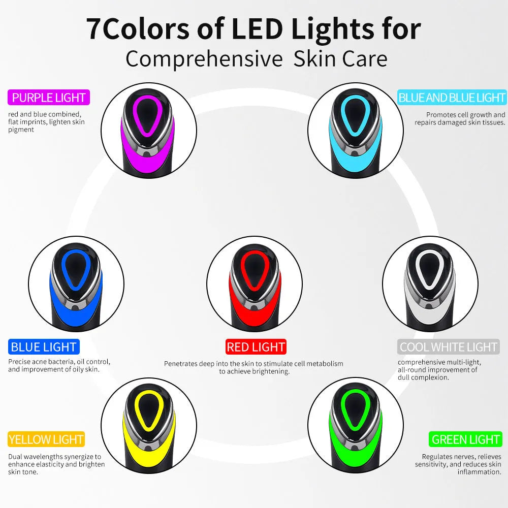 Black eye massager device for red and blue light therapy with vibration.
