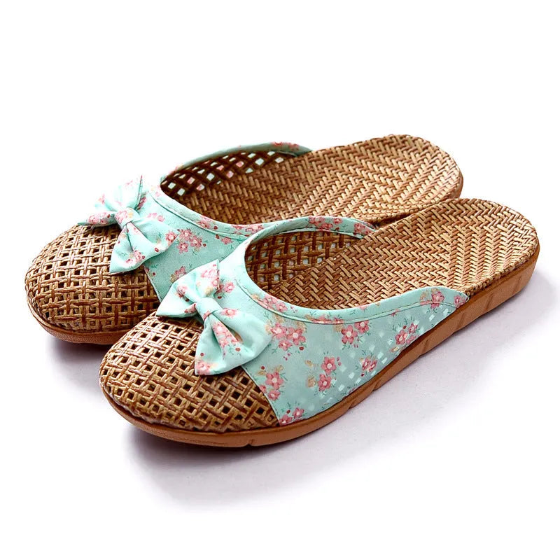 Indoor non-slip thick-soled floor linen slippers with toe holder, available in multiple colours