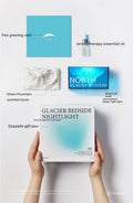 Glacier night light Bluetooth speaker on bedside table with soft ambient glow and compact size 13.8 x 8.5 cm