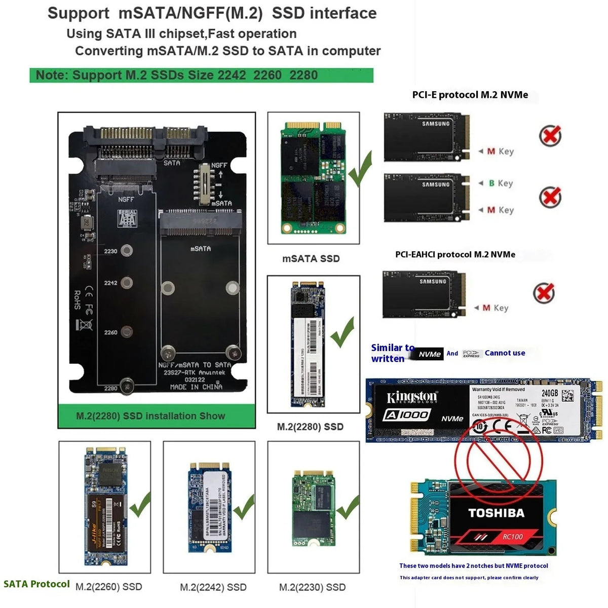 M.2 NGFF to SATA3.0 SSD adapter card with USB 3.0 interface for solid state drives