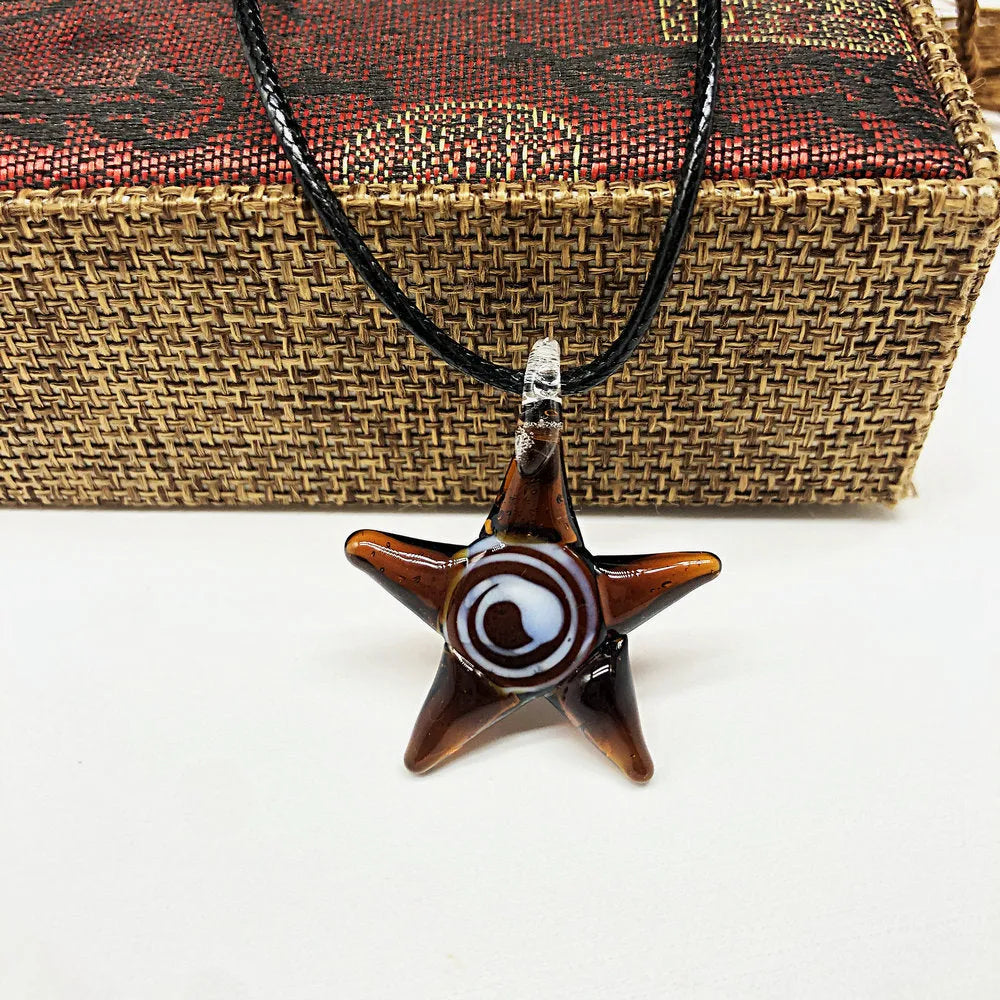 Starfish inner spiral necklace with coloured glaze pendant, 32-40mm, in light blue, coffee, blue, red or dark blue