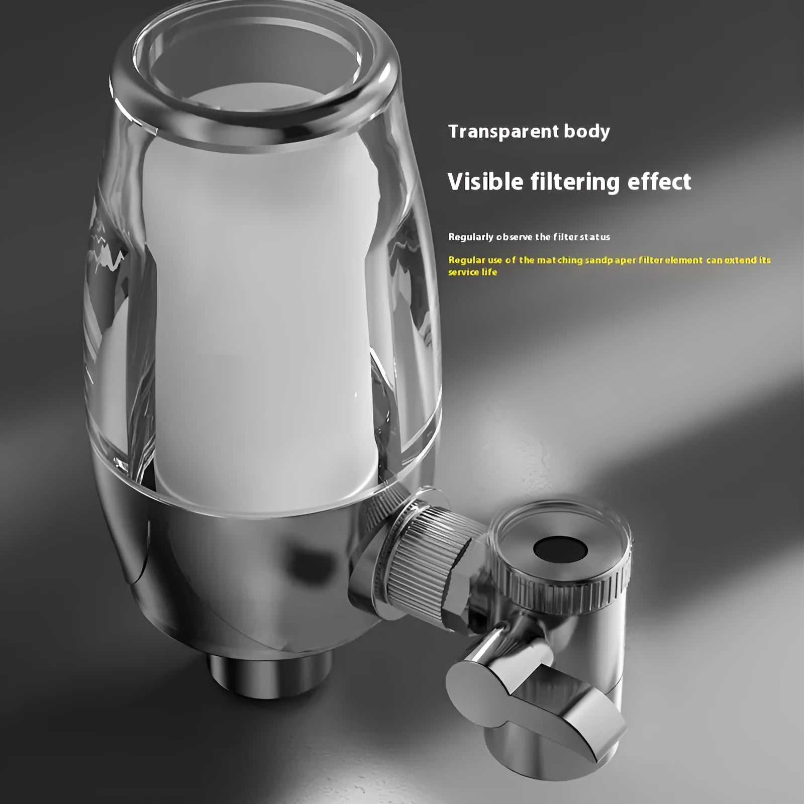 A ceramic faucet water filter unit designed for direct connection to a kitchen tap.
