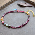 Purple garnet geometric ethnic style women's anklet with adjustable length