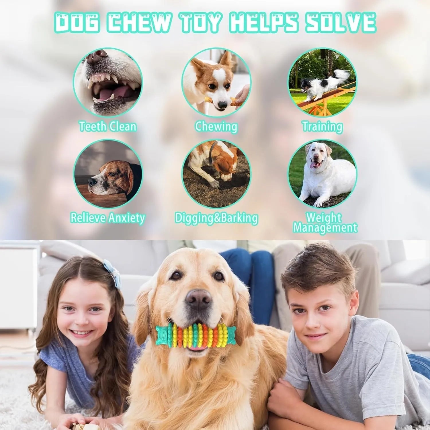 Blue caterpillar-shaped dog chew toy made from natural rubber for aggressive chewers.