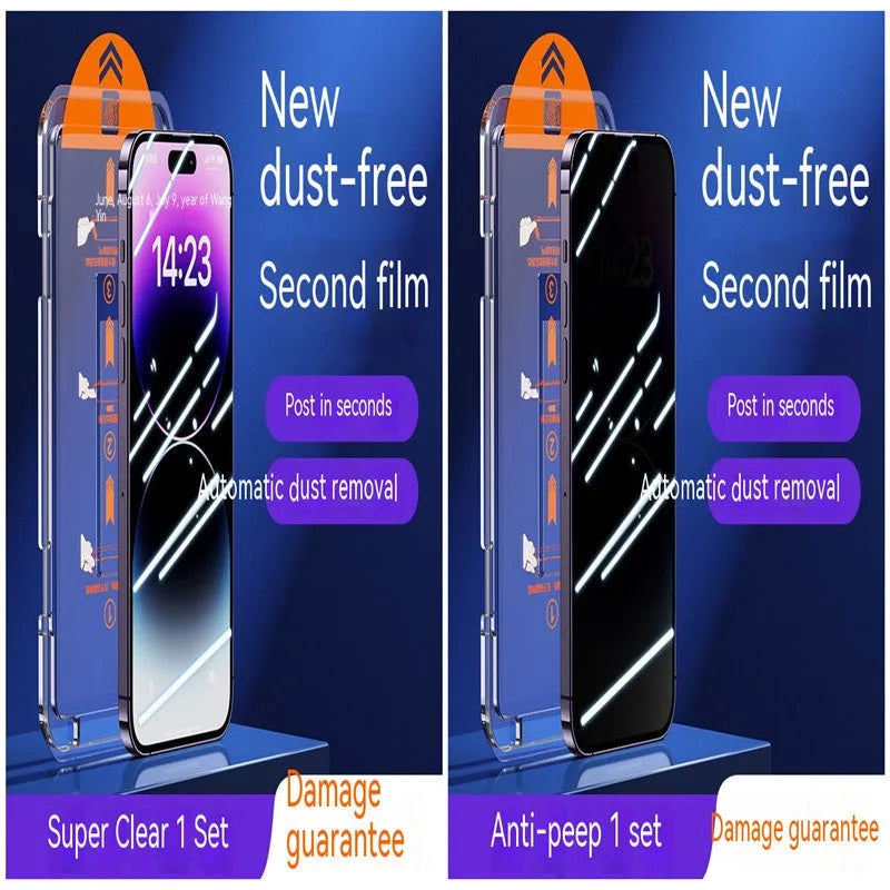 Two-pack of tempered glass privacy screen protectors for iPhone with anti-fingerprint finish.