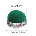 Retro needle ball head pin cushion with alloy pin insert, velvet fabric in red or green, cross stitch sewing accessory.
