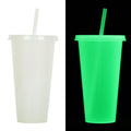 A tall, cylindrical 720ml Halloween-themed luminous plastic straw cup with a black straw, shown in one of six colour options.