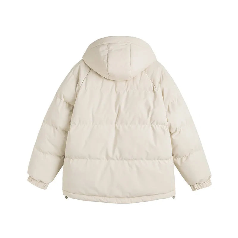 Loose winter cotton-padded coat in cardigan style with side pockets