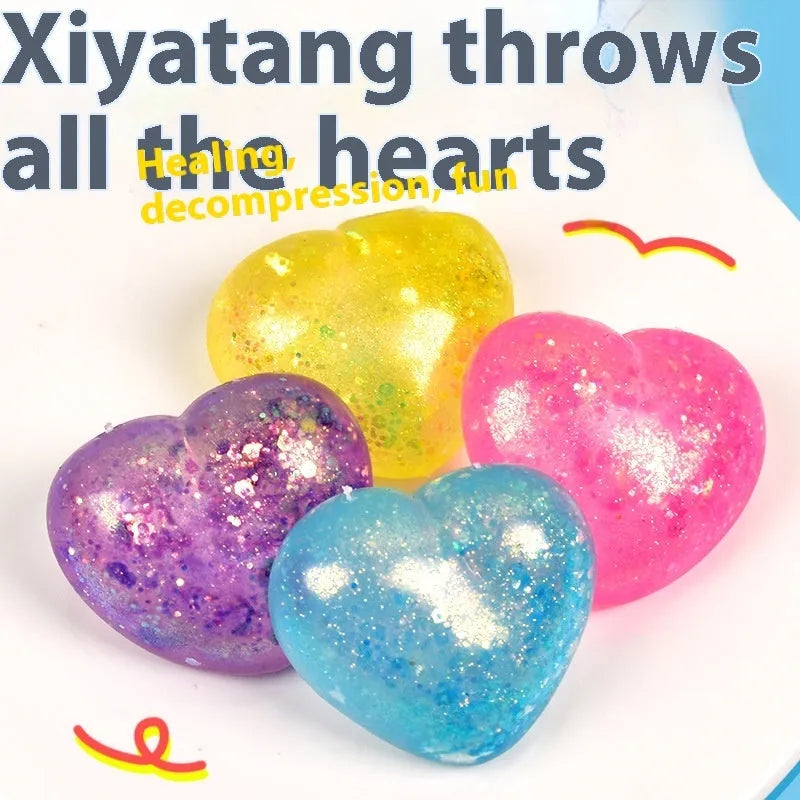 Malt sugar love squeezing toy vent ball in TPR, heart shape, 6 cm by 5.5 cm, random colour, for teens aged 7-14