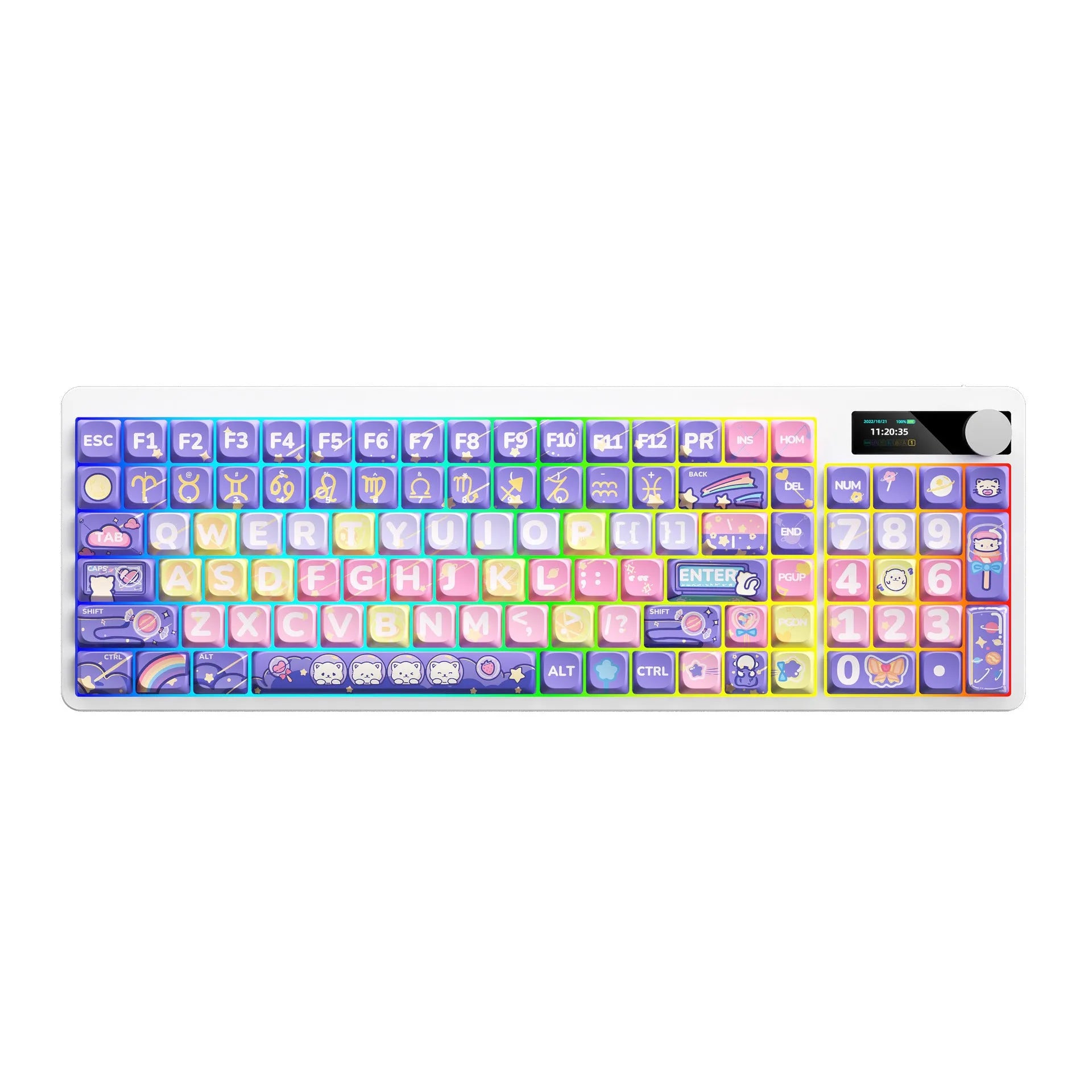 Black mechanical gaming keyboard with RGB backlighting next to a laptop