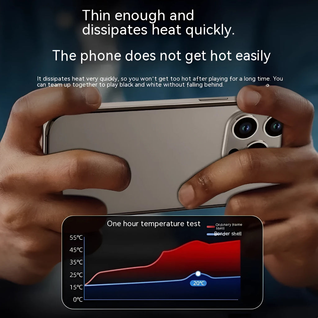 Straight edge aluminum alloy phone case with four-corner drop-resistant frame, in black, on a clean background