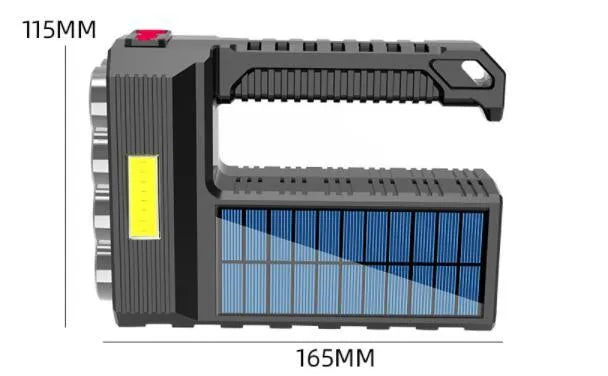 Solar rechargeable USB LED flashlight aluminium alloy 8 heads side light COB life-grade waterproof