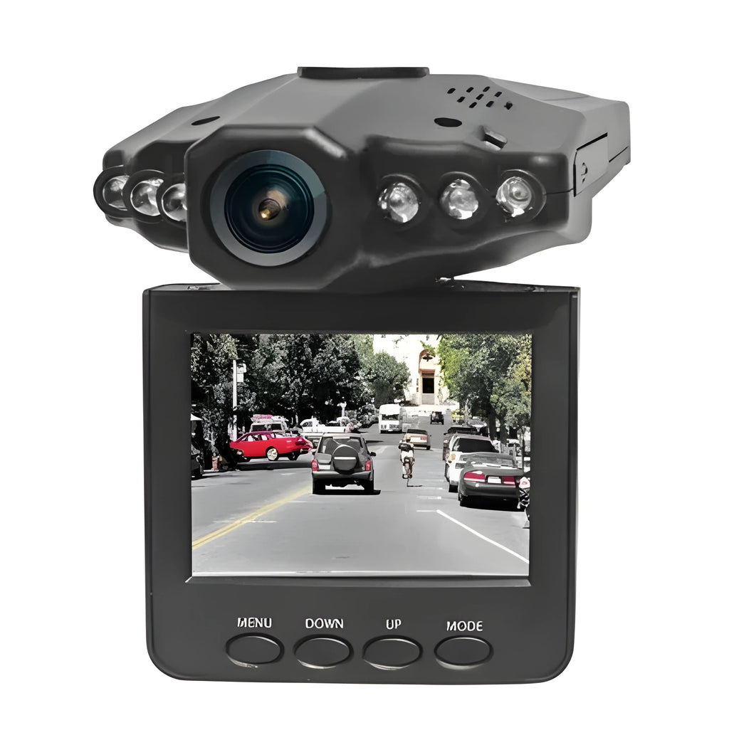 H198 HD infrared car dashcam with aircraft nose design on a dashboard.