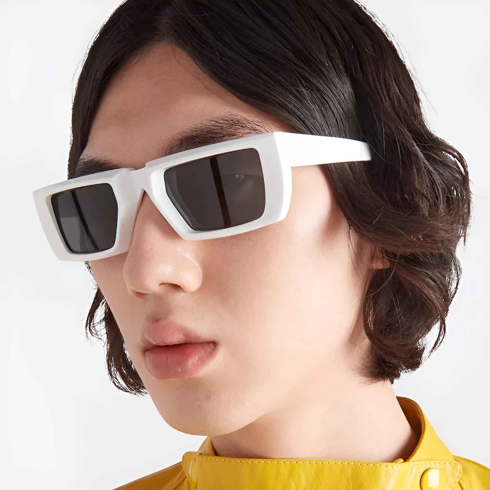 Special-shaped UV400 sun glasses with PC full frame in various colour options including black/grey lenses and coloured frames