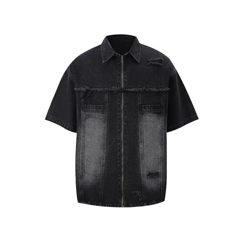 Denim overall suit with matching short sleeve top and trousers in streetwear style