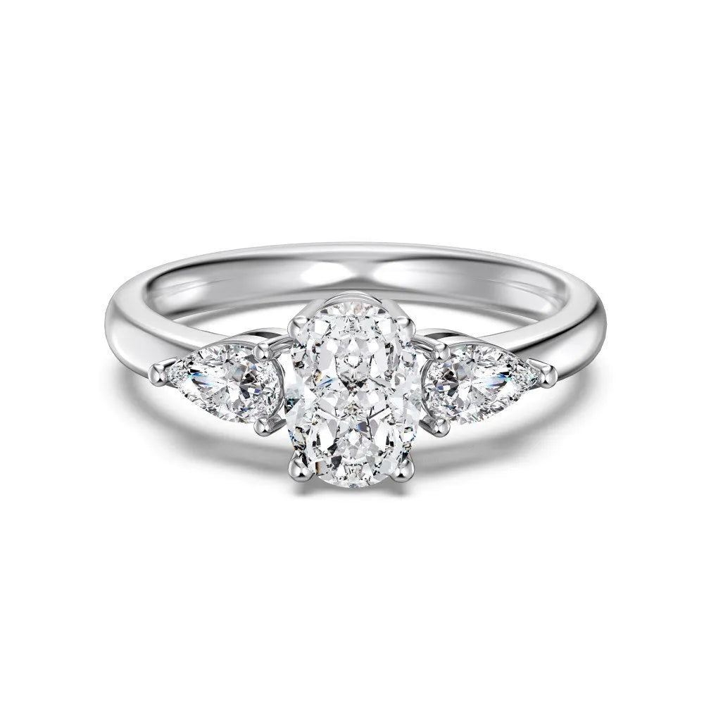 S925 sterling silver ring with three main stones in drop shape, gold or white gold colour, sizes 5 to 9