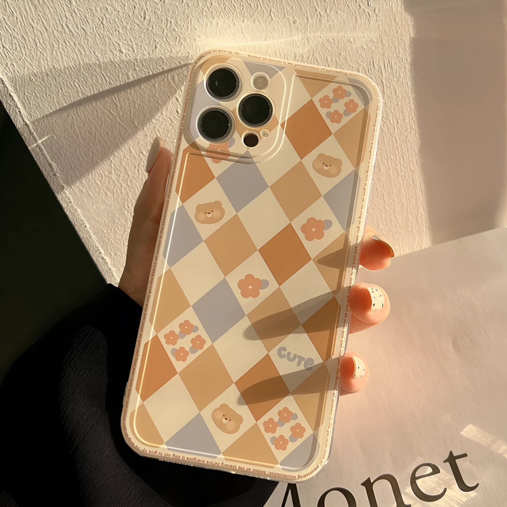 Laser soft TPU phone case with geometric rhombus grid pattern for Apple iPhone