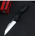 Black folding fruit knife with D2 steel blade and aluminium handle, shown closed at 19cm length.