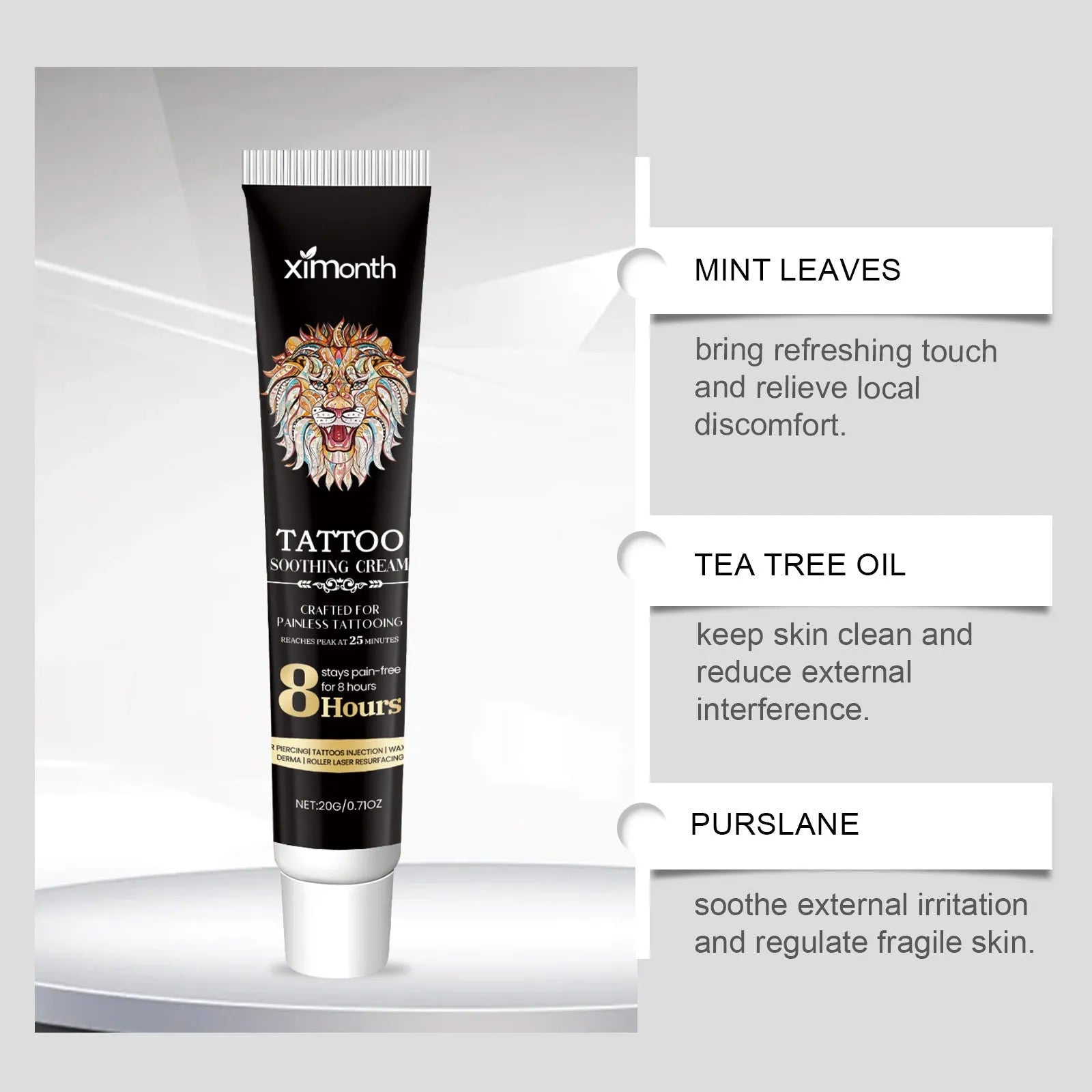 20g jar of tattoo soothing neck cream for post-tattoo aftercare with mint leaf and tea tree oil