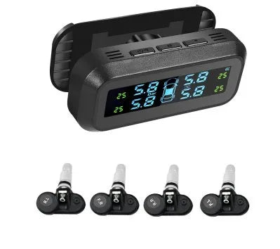 Solar-powered wireless car tyre pressure monitoring system with colour screen display and four tyre sensors