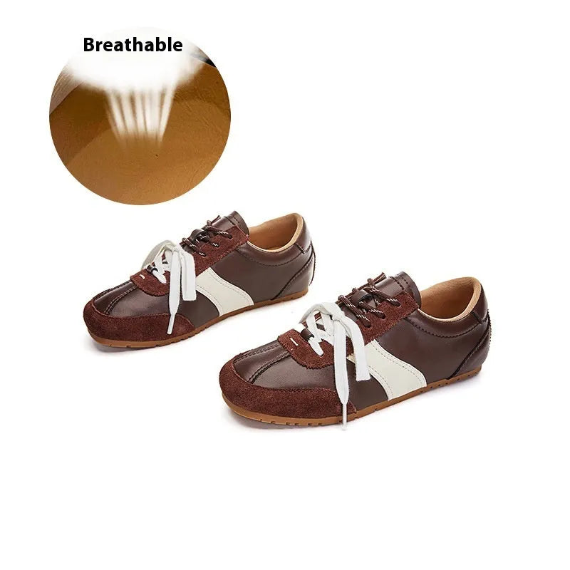 White women's lace-up casual sneakers with horse fur flocking texture, flat heel, and round toe.