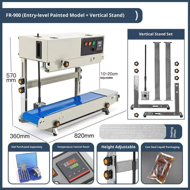 FR-900 vertical automatic continuous sealing machine for plastic Kraft foil vacuum bags, 820 x 385 x 310 mm