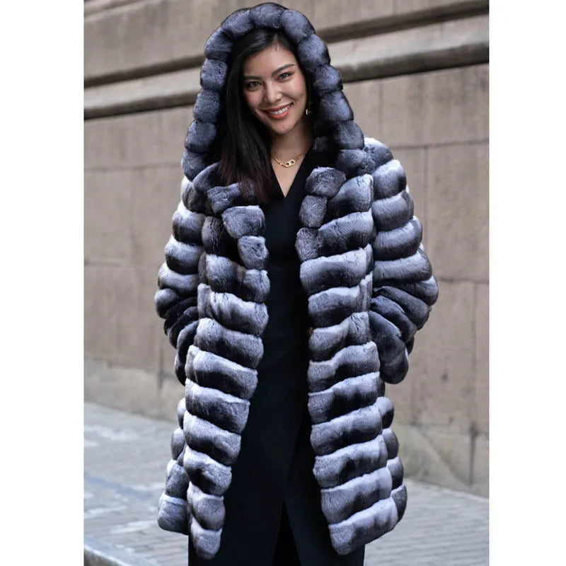 Women's zebra stripe pattern faux mink overcoat mid-length winter coat