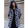 Women's zebra stripe pattern faux mink overcoat mid-length winter coat