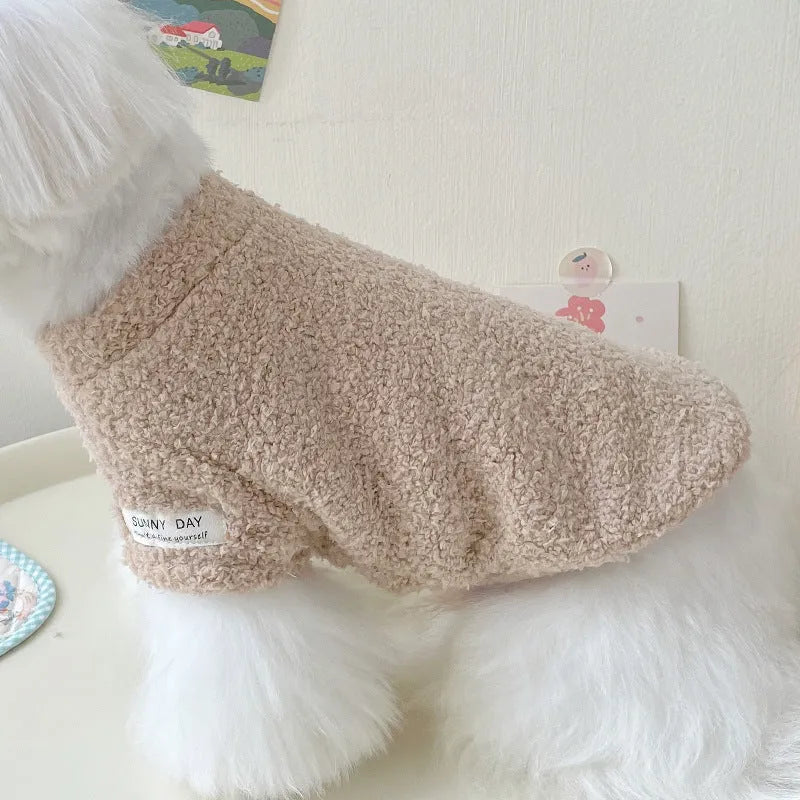 Reversible double-sided cloud velvet pet jacket shown in blue, for small dogs and puppies.