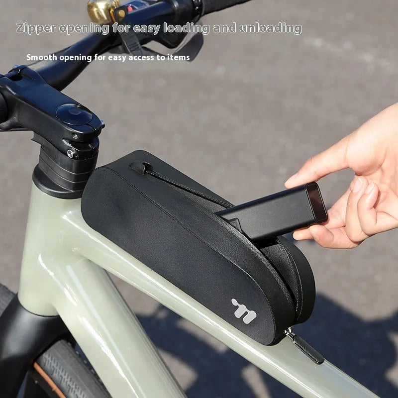 Bicycle front beam breaking wind upper tube storage bag 0.7L in black with Velcro straps