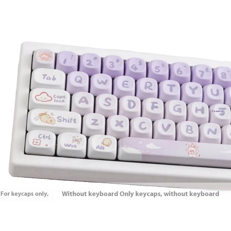 Gradient purple PBT keycaps with sublimation printed rabbit designs for mechanical keyboards
