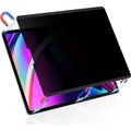 Magnetic suction iPad privacy screen protector film with storage clip on an iPad Pro.