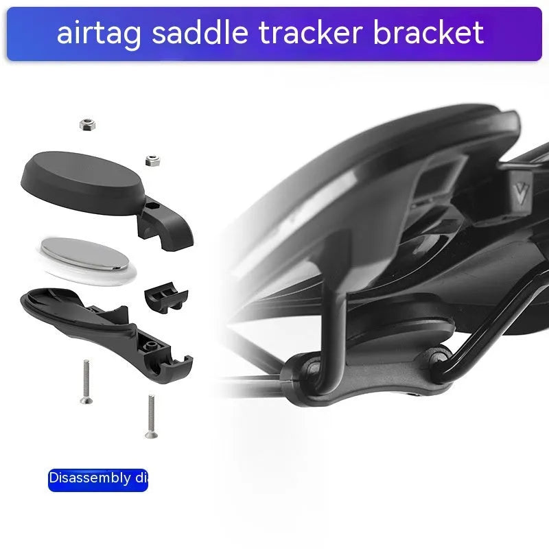 Black ABS plastic bicycle tracking locator bracket with anti-theft bolts and mounting hardware