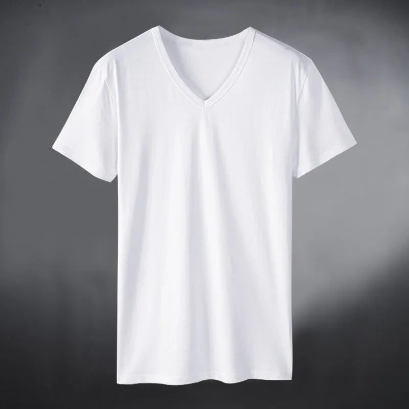 Men's V-neck short sleeve T-shirt in modal hemp blend, slim fit, available in seven colours and sizes S to 3XL