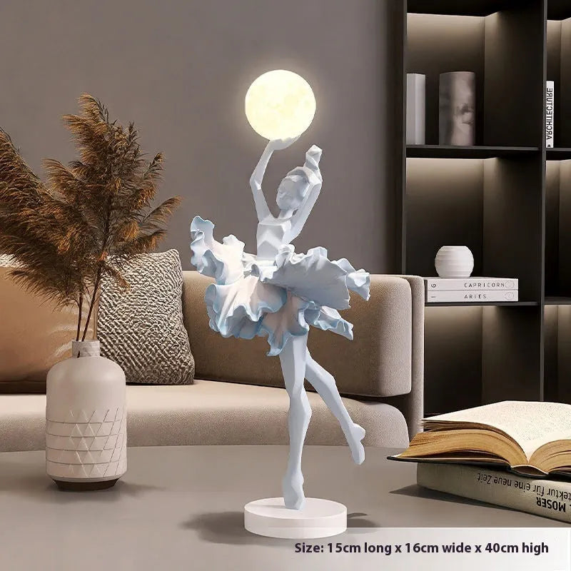 Art Girl Atmosphere small USB night lamp in resin, shown in Black Gold, White, Pink, and Light Blue colour options.