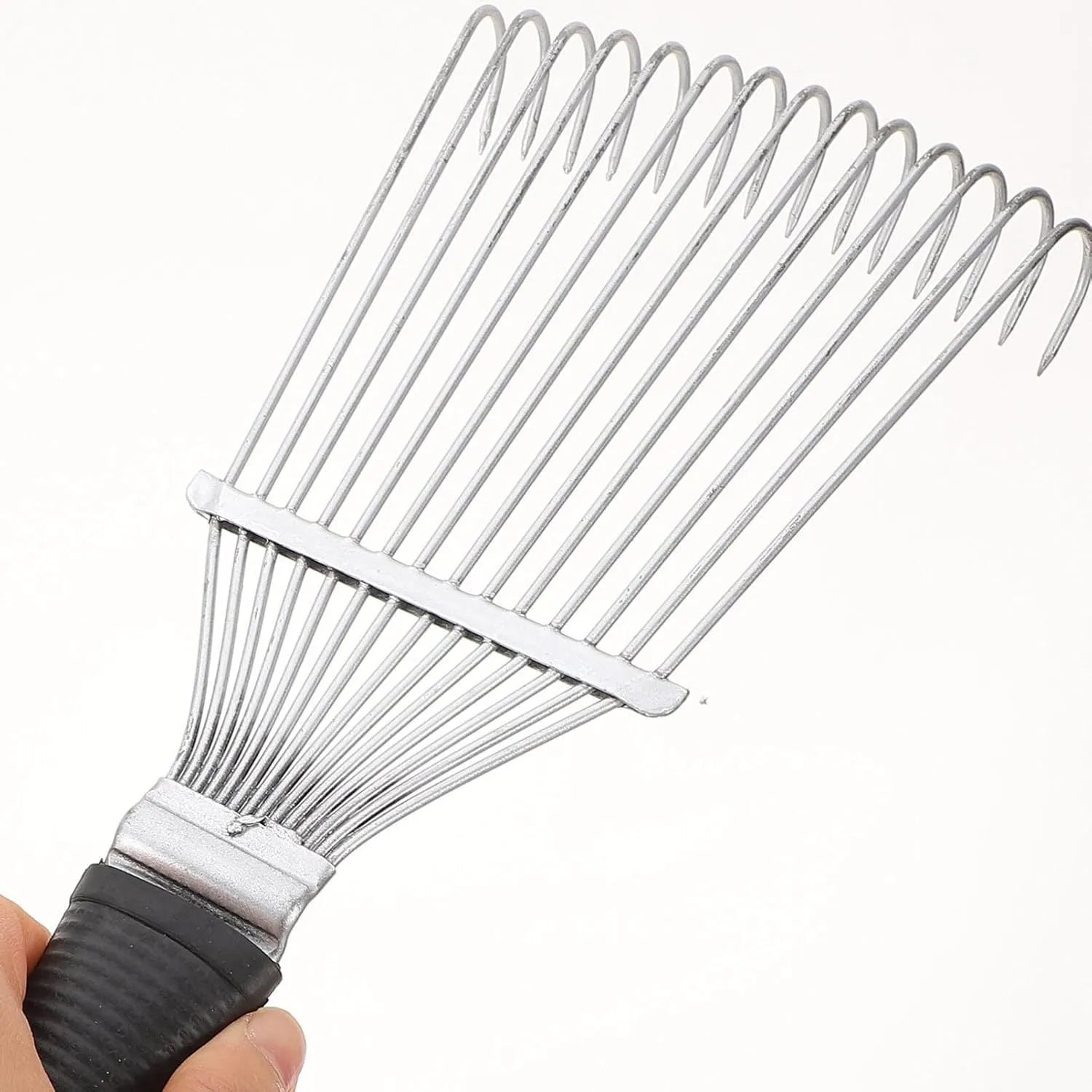 Black stainless steel animal grooming rake comb with curved teeth for horses and dogs.