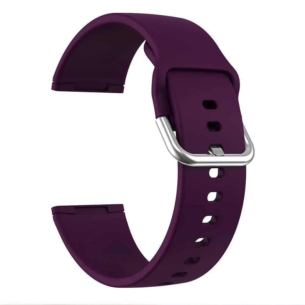 Silicone replacement strap with silver buckle for Fitbit Versa 3 and Sense 2 in multiple colour options.